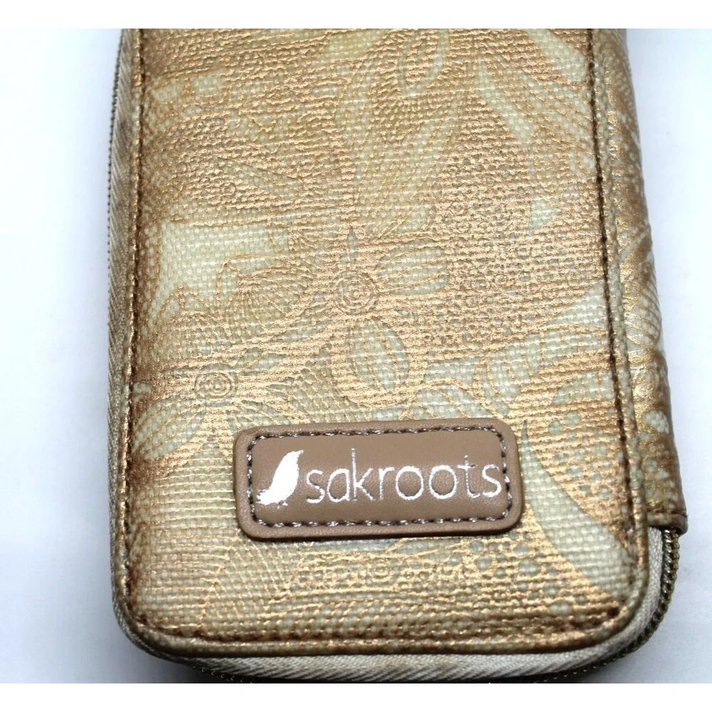 Sakroots Wallet/wristlet/cell phone purse w/Crossbody Strap Gold Celestial Sun